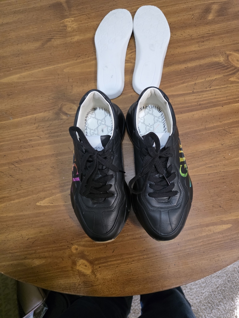 Gucci Black Leather Men's Sneaker with Rainbow Logo Accent With C.O.A. - Picture 15 of 15